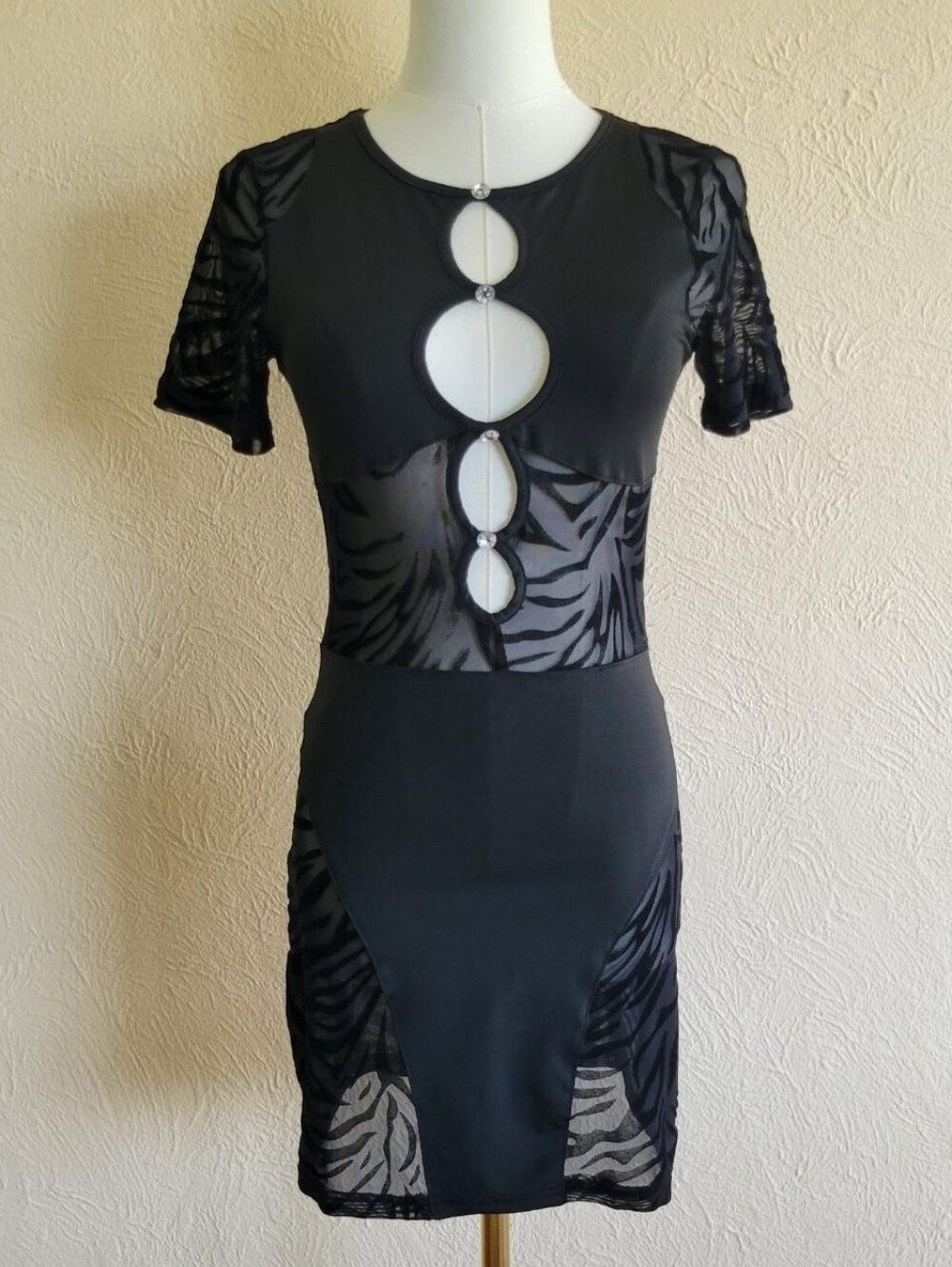 Zebra Print Mesh Panel Keyhole Mini Dress